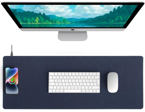 Hi-HONX Schreibtischunterlage, 15W kabelloses Qi-Lade-Mauspad, Blau | 15W Smartphone-Ladepad, 80x30 cm, Blau, Mikrofaser-Oberfläche, wasserabweisend, kratzfest, Magnetischer Halt