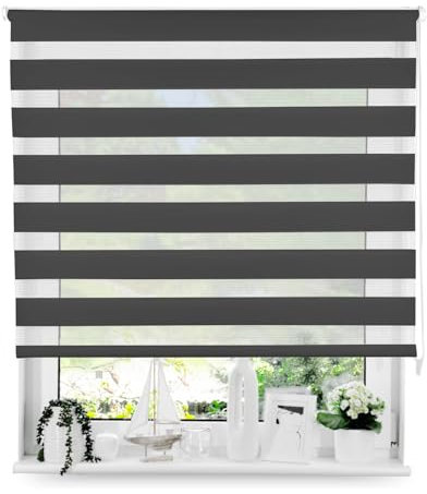 Tom'Shop Tom'Shop® Doppelrollo DuoRollo (Schwarz 160cm x 150 cm) Duo Rollos für Fenster Schrauben mit Bohren mit Schrauben Fensterabdeckung Fensterrollo leichte Montage