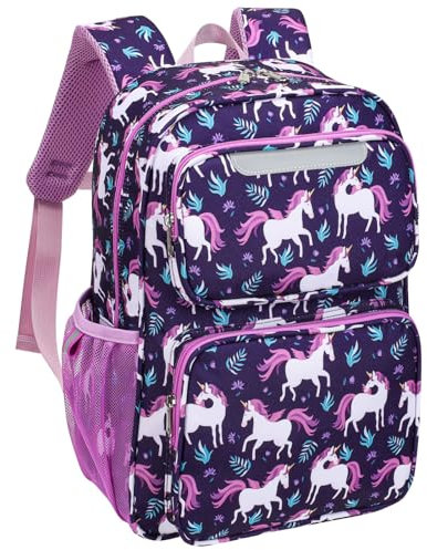 Bagseri Kinder Rucksack für Mädchen - Einhorn Kinderrucksack für Kinder 3 bis 8, Vorschule Kindergartenrucksack mit isolierter Tasche, Schulbuchtasche für Grundschulklassen 1-2, tiefes Lila