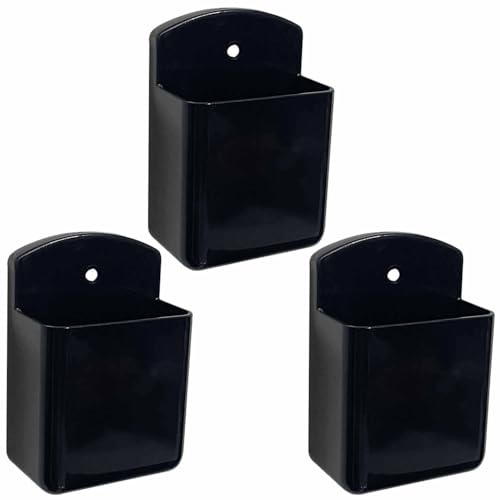 FIBOUND 3-Pack Stick-On Organisers for Remotes & Stationery - Adhesive Wall-Mounted Controller Storage with Non-Slip Design, Ideal for Living Room TV Areas & Home Office Desks (Black)