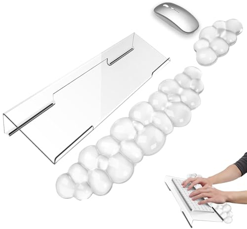 Computertastatur-Ständer mit Gel-Cloud-Handgelenkauflage, Tastatur-Pad, Unterstützung mit komfortablem Handgelenkpolster, einfaches Tippen, ergonomisch, geneigt, Acryl, transparente Tastaturerhöhung
