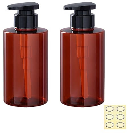 Apstaqeoo 2Pcs 300ml/10oz Empty Pump Bottle Dispensers - Refillable Plastic Shampoo Bottle Hand & Dish Soap Dispenser with pump, Lotion Shower Gel Storage Container Toiletries Liquid Dispenser (Brown)