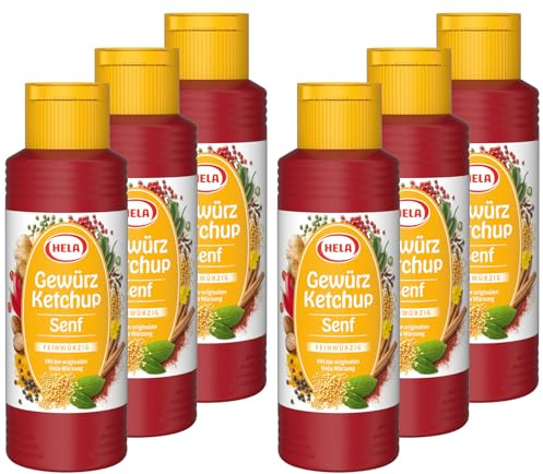 HELA Gewürz Ketchup Senf 6 x 300ml | (6er-Pack) feine Mischung aus würzigem Ketchup & aromatischem Senf, 30 % weniger Zucker, ideal zu Pommes & Würstchen