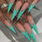 Shimmerz 24 Piece Long Stiletto Nail Stickers French Tip False Nails Blue Patterned False Nails Extra Long Nail Stickers