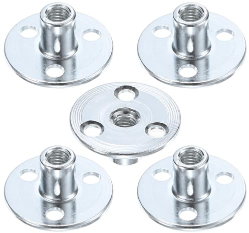 M METERXITY 5er-Pack M8x17mm T-Nut Verzinkt Kohlenstoffstahl T-Nut 3-Loch Runde Basis Schweißmutter Durchgangsloch Möbelbeschlag Flansch Einschraubmutter Innengewinde Silber