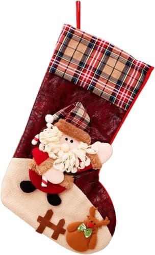 CHUNLINLAODA Christmas Stockings Set of 1 Large 18.5 Hanging Stockings for Fireplace,Xmas Tree,Seasonal Decor Tree Decoration Christmas Ornament Candy Pouch Bag Theme Santa (A)