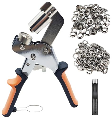 10mm Eyelet Punch Kit with 300pcs Eyelets & Eyelet Pliers, Grommet Hole Punch Plier for PVC Banners, Tarpaulins, Leather, Home Decoration(Orange)