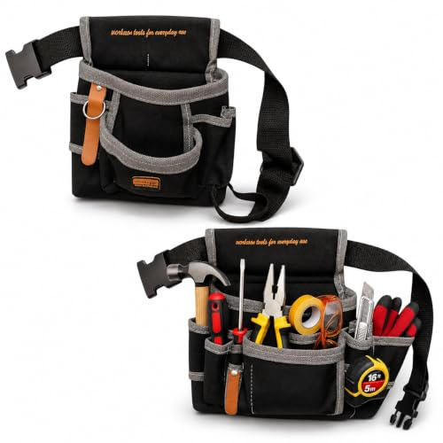 Topolenashop Marsupio Porta Attrezzi da Lavoro con 8 Tasche – Cintura Regolabile 25 x 24 cm in Tessuto Rinforzato Impermeabile e Riflettente per Elettricisti, Muratori, Falegnami e Fai da Te | 90514
