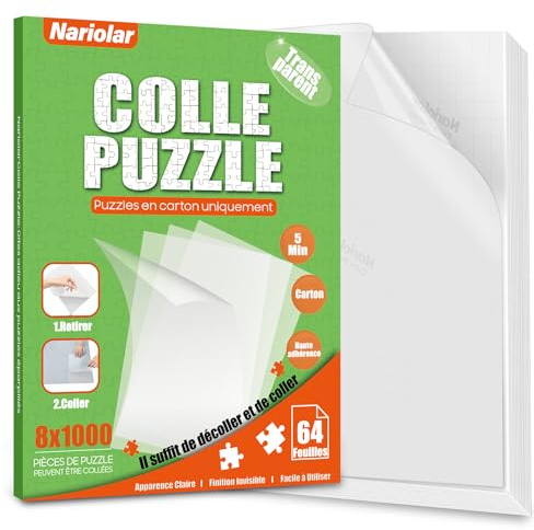 Nariolar Ultra-Adhérent Transparent Colle Puzzle pour 8x1000 Pièces de Puzzle,64 Feuilles de Conservation Facile en Quelques Minutes