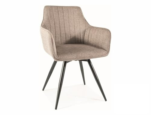 SIGNAL MEBLE BALLO, Gepolsterter Esszimmerstuhl mit 180° Drehmechanismus, Beige, Metallgestell Schwarz, Moderne Polsterung mit Ziernähten, 84 cm Höhe