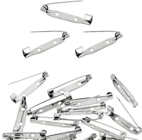 60 Stück Broschennadeln Sicherheitsnadeln Anstecknadeln Pin, Silberne Metall Pins mit 2 Fixierlöchern für DIY Basteln, Schmuckherstellung, Abzeichen, Namensschilder und Handarbeiten