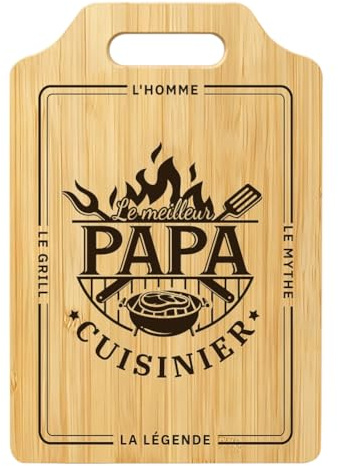 Cadeau fête des pères, planche a decouper personnalisée en bambou naturel de 31 x 21.5 x 1 cm, Idéal Cadeau Anniversaire Papa