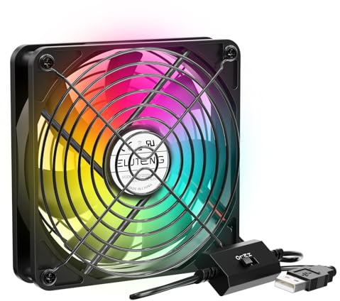 ELUTENG 120mm USB Lüfter mit RGB-Beleuchtung, PC Lüfter mit 3 Einstellbare Geschwindigkeiten Computer Ventilator 5V Gehäuselüfter Kompatibel mit PS5/PS4/Laptop/TV Box/AV Schrank/Router