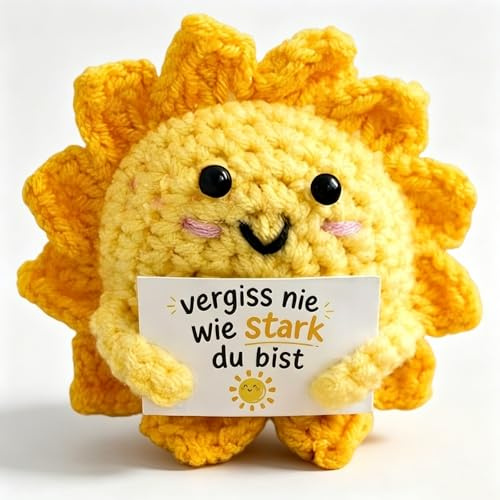 Sonnenblume Häkel Figur 1 Stück Mit Mut Spruch, Glücksbringer Gute Besserung Geschenke, Kleine Sonne Deko Für Frauen Freundin Tochter Mama Kollegin Prüfung Abschied Geburtstag Büro Schlafzimmer