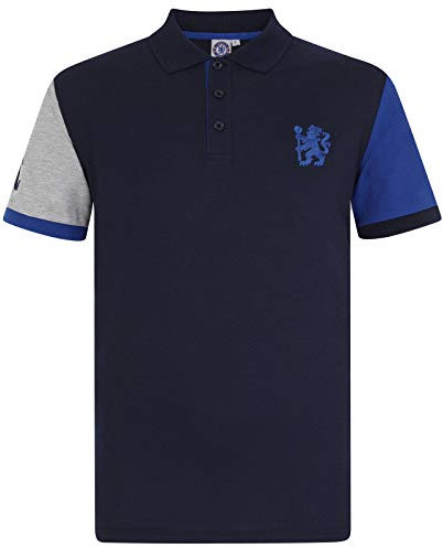 Chelsea FC Herren Polo-Shirt mit originalem Fußball-Wappen - Dunkelblau mit Kontrastärmeln - XL