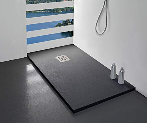 Piatto Doccia Made in Italy, color Antracite, Luxury, in Mineral-marmo, rivestimento in Gelcoat, slim 2,8/3,2 cm, massa piena e tagliabile, antiscivolo, antigraffio, antibatterico (80x140)