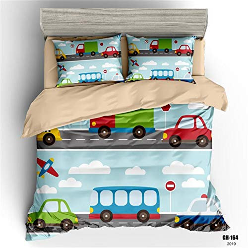 DOTBUY 3D Bettbezug Set, 3 Stück Super Weiche Angenehme Mikrofaser Einfache Bettwäsche Set Gemütlich Enthalten Bettbezug Kissenbezug Betten Schlafzimmer (140x200cm,Bus)