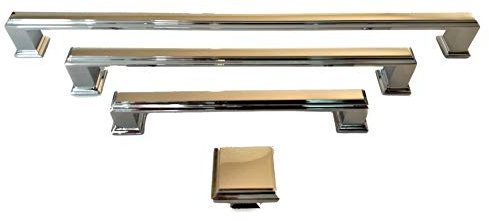French Furniture Fittings Set of 6 Art Deco Style Handles or knobs, Boss Bar Square. Polished Chrome for Kitchen Cabinet Doors and Drawers by FFF
