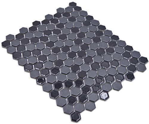 Mosaico in ceramica esagonale, nero lucido, R10B, antiscivolo, per pavimento, cucina, doccia, bagno, piastrelle, mosaico, piastrelle