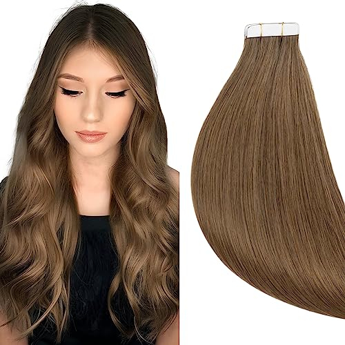 Elailite Tape Extensions Haarverlängerung - 20Stück Tape in Extensions Echthaar - Remy Real Human Hair - Invisible Echthaar Extensions Tape - glatt - 50cm 30g #06 Helles Braun