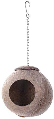 Shumo Natural Coconut Shell Bird Nest House Hut For Pet Parrot Budgies Parakeet Cockatiels Conure Canary Finch Cage Hamster Rat Gerbil Mice Cage Seed Feeder Toy Nesting Box