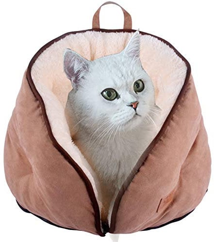Katzenbett Cave House Bed Katzen Häuser Kissen 2 In1 Kitten Warmes Haustier Selbst Warming Höhle Iglu Mit Abnehmbaren Reißverschluss Oben, Herausnehmbar, Waschbar Für Katzen & Kleine Hunde,Braun,S
