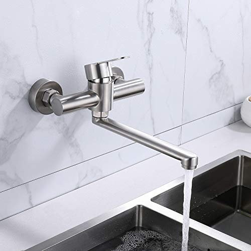 HomeLava Wand Küchenarmatur Wandarmatur Wandmontage Spültischarmatur Wasserhahn Einhebelmischer mit 360° Drehbar Auslauf kurz 18cm Edelstahl
