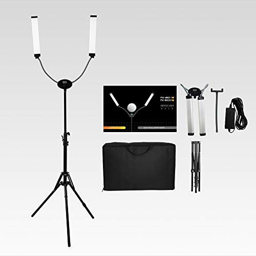 Yidoblo FX-480ii Pieghevole 50W 3200K-5500K LED Video Studio Dual Arms Fill Ring Light con Porta di Ricarica USB, 200cm Treppiedi lunghi per telefono fotocamera Youtube Trucco