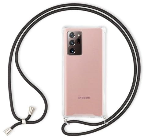 NALIA Cover con Cordino compatibile con Samsung Galaxy Note 20 Ultra Custodia, Protettiva Trasparente Necklace Hard-Case & Girocollo, Resistente Copertura Tracolla Telefono Bumper Rigida, Colore:Nero