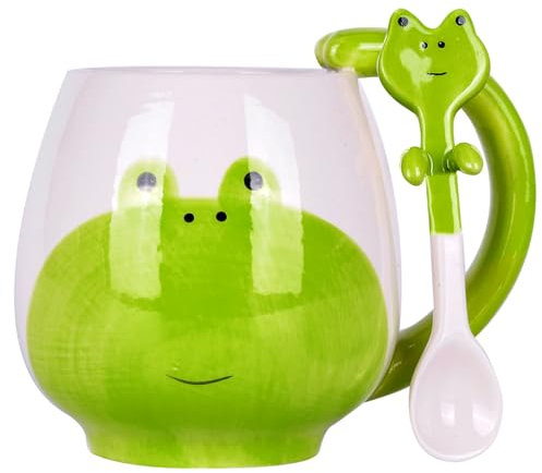 VanEnjoy Cute Coffee Mug Frog Animal Ceramic Coffee Mug with Spoon Funny Mug Novelty Cup, Ceramic Mug Gift,15 oz