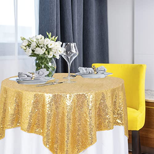 Quadratische Tischdecke 50x50-Zoll Shimmer Gold Tischdecke Pailletten Tischdecken Twinkle Twinkle Little Star Dekorationen Glitter Tischrock (125 x 125 cm, Gold)