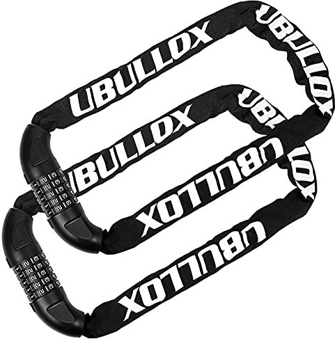 UBULLOX Fahrradkettenschloss, 91 cm, 5-stellige Zahlenkombination, zurücksetzbar, Diebstahlschutz, 6 mm dicke Stahlkette für Fahrrad, Motorrad und mehr, 2 Stück