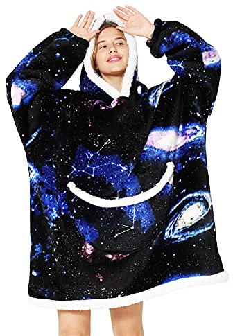 Übergroße Hoodie Sweatshirt Decke Sweatshirt Damen Kapuzenpullover Super Weiche Gemütliche Warme Komfortable Riesen-Hoodie für Erwachsene, Männer, Frauen, Jugendliche (kosmisches Blau)