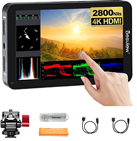Desview R6 Field Monitor 2800Nits, 5.5 inch Touch Screen Camera Monitor Full HD 1920x1080 with 4K HDMI 3D LUT Waveform Focus Video Assist for DSLR