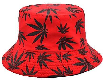 Unisex Sonnenhut Fischerhüte,Unisex Bucket Hat Cap Marihuana Weed Leaf Cannabis - Modische Baumwolle Faltbare Fischerhut Sonnenhut Hip Hop Hut Outdoor Angeln Für Männer Frauen,Rot,56,58Cm