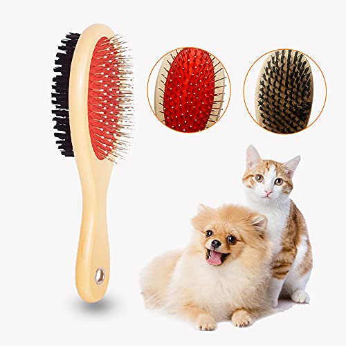 IB KOOT Wooden Dog Brushes for Grooming Double Sided Pet Hair Grooming Brush Professional Dog and Cat Brush for Shedding Ideal for Small and Long Haired Dogs (Yellow)