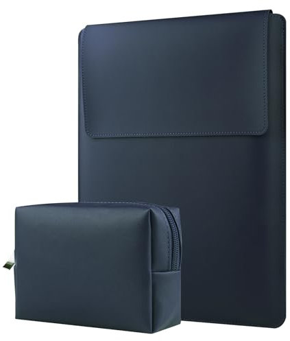 HoYiXi 13-14 Inch Laptop Sleeve Case - Waterproof Leather with Adjustable Stand - Compatible with MacBook Pro 14/13, MacBook Air 13 M1/M2 - Navy