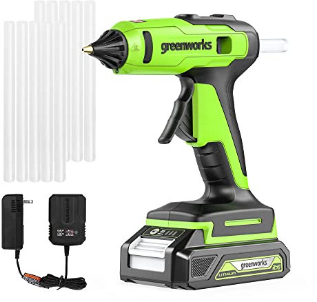 Greenworks 24V Cordless Glue Gun,2.0Ah Battery & Charger Included -1.5min Fast Heating,LED Light, Drip-Free Nozzle, 90 min Runtime, Auto Off for DIY, Arts, Crafts, Home Decoration