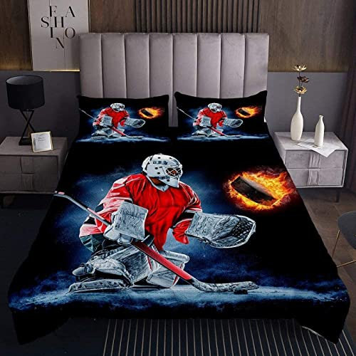 XXXAAW Bettbezug Set 135x200 cm Eishockey Bettwäsche für Junge, Weiche Gebürstet 90gsm Mikrofaser Bettbezüge und 2 Kissenbezug 80x80 mit Reißverschluss