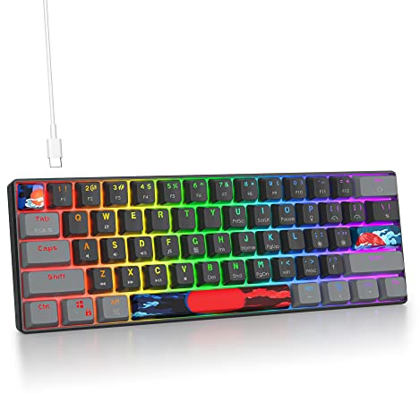Owpkeenthy Wired 60% Percent Mechanical Gaming Keyboard with Blue Switch Ultra Compact RGB Gaming Keyboard Backlit Keys N-Key Rollover for PC Gamer (Dark/Blue Switch)