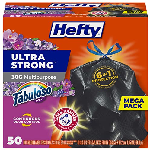Hefty Ultrastarke Mehrzweck-Müllbeutel, groß, Schwarz, Fabuloso-Duft, 10 l, 50 Stück