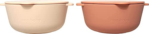 ana baby Lot de 2 bols en silicone avec couvercles, pour bébés et tout-petits, sans BPA, passent au lave-vaisselle, au micro-ondes et au congélateur