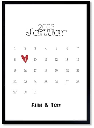 Mountiki Kalender Bild personalisierbar mit Datum | Besonderer Anlass | optional mit Rahmen | Geschenk für Partner oder Eltern zum Jahrestag Hochzeitstag (Schwarz-Weiß)