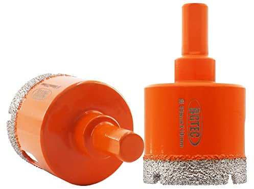 BGTEC Juego Brocas Diamante, 2pcs 38mm Triángulo Vástago Sierra Taladro Bits para Cerámica Porcelana Mármol Granito Gres Cuarzo Vacuum Brazed Broca Diamantada 65mm Longitud