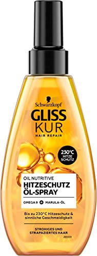 Gliss Kur Oil Nutritive Hitzeschutz Öl-Spray mit Omega 9 und Marula-Öl (150 ml), Styling Spray schützt das Haar beim Glätten, Stylen und Haareföhnen vor Hitze bis zu 230 °C