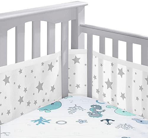 Bettumrandung Babybett,2 Pack Baby Nestchen Bettumrandung,Kopfumrandung Babybett,Atmungsaktive Krippenumrandung,Babybett Atmungsaktiver Kollisionsschutz,Nestchen für Kinderbetten,Babybett Umrandungen