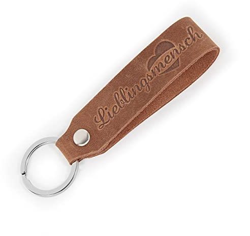 Legezon Schlüsselanhänger Leder mit Gravur Lieblingsmensch - Geschenke für Frauen und Männer - Geschenk zum Geburtstag, Jahrestag, Weihnachten, Valentinstag, braun, mit Geschenkbox