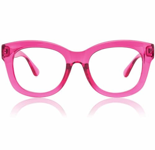 JiSoo Reading Glasses 1.0 Women/Ladies Designer Oversized Readers, Thick Large Round Ladies Reading Glasses 1.0, Pink