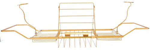 Cabilock Badewannenständer Organizer Wein Buch Halterung Teleskop Badewannenregal rutschfest Edelstahl Verstellbar Tablet Telefonhalter 61–85 X 8,5 X 20cm Gold für Badezimmer