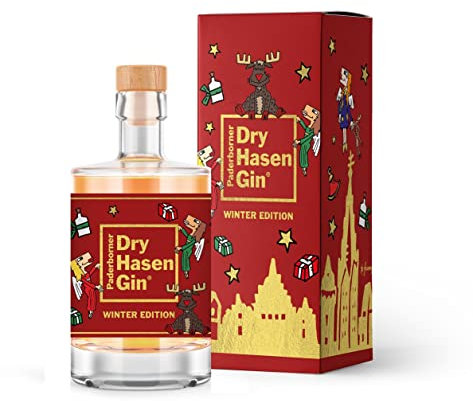 Dry Hasen Winter Gin | winterlich, Glühgin, Weihnachten | mit Geschenkverpackung |Kunstedition by Herman Reichold, Paderborn | Handcrafted mit Wintergewürzen | 500ml Einzelflasche | 42% Vol.